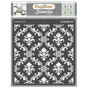 CrafTreat Reusable Damask Pattern Stencils for Painting on Wood, Wall, Tile, Canvas, Paper, Fabric and Floor - Ikat Damask Stencil - 6x6 Inches - DIY Art and Craft Stencils Pattern for Painting