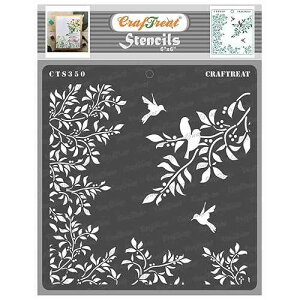 CrafTreat Reusable Bird Branch Stencils for ting on Wood, Canvas, Paper, Fabric, Floor, Wall and Tile - Leaves and Branch Stencil - 6x6 Inches - DIY Arts and Crafts Stencil of Branches and Leaf