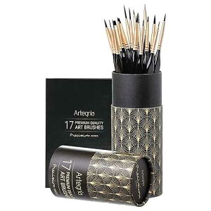ARTEGRIA Detail Paint Brush Set, 17 Miniature Brushes with Fine Tips and Ergonomic Handles, for Small Scale Models, Figurines, Paint by Numbers for Adults