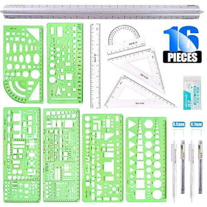 Glarks 16 �̑���e���v���[�g ���z�^�g�X�e���V�� �􉽊w�`���K�ƎO�p���z�X�P�[����K ���M�A���M�̐c�̃��t�B���A�����S���t�� �I�t�B�X��w�Z�p Glarks 16 Pieces Measuring Templates Building For