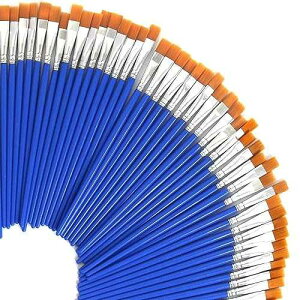 UPINS 60 Pcs 9mm Wide Flat Paint Brushes Set with Nylon Hair, Small Brush Bulk for Detail Painting Short Plastic Handle Acrylic Oil Watercolor Fine Art Painting for Kids Students Starter Adults Artis
