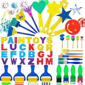TORINALITAL 53Pcs Kids Paint Sponges & Brushes Set - Washable Sponge Painting Tools with 26 Alphabets