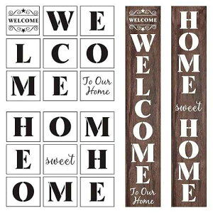 REOLAN Welcome and Home Sweet Home Stencil - 18 Pack Large Vertical Welcome Home Sweet Home Sign Stencils Templates for Painting on Wood, Reusable Letter Stencils for Porch Signs & Front Door Decorations