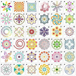 CH HAICHENG 36 PCS Reusable Mandala Stencils for ting Rocks Wood Canvas Fabric Glass Pottery Art Projects