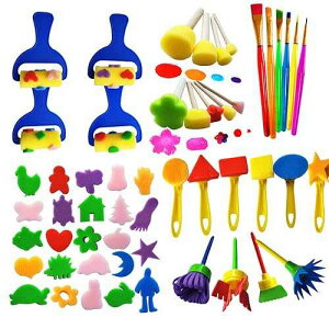 Himeeu 53 Pcs t Sponge Brush Sets, Kids Art Tool Kits, DIY Crafts Drawing Tools,Round Sponges,Color Randomly