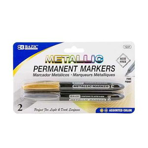 BAZIC PRODUCTS BAZIC Permanent Markers Metallic Silver Gold, Fine Line Sparkle Coloring on Plastic Wood Metal Glass Stone for Greeting Card Party Art (2/Pack), 1-Pack
