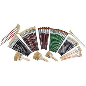 Sax Jumbo White, Yellow, and Goat Hair Bristle Paint Brushes for School and Arts and Crafts Use, Assorted Sizes, Pack of 72