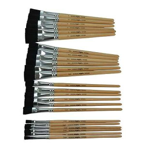 School Smart Black Bristle Paint Brushes with Short Wooden Handles for School and Arts and Crafts Use, Bulk Set of 24