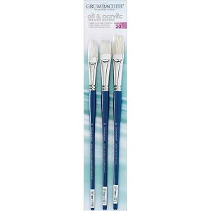 Grumbacher Academy �ؖ� 3 �u���V �Z�b�g #1 ���G���уA�N�����G�̋�p (760.SET1) Grumbacher Academy Hog Bristle 3-Brush Set #1 for Oil & Acrylic Paints (760.SET1)