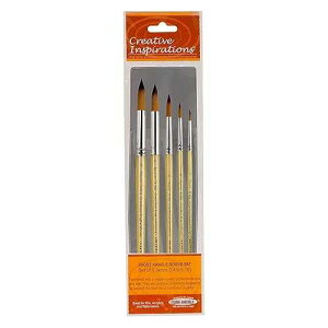 Creative Inspirations Dura-Handle Round Assorted Set of 5 Short Handle t Brushes - Resin Handle, Synthetic t Brushes, Round Brush for Oils, Acrylics, Watercolors - Handles Do Not Chip or Crack