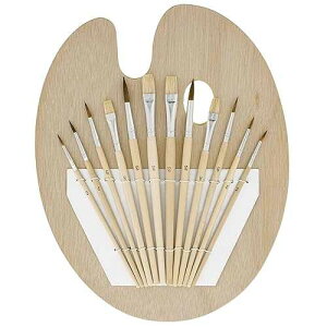 U.S. Art Supply 12-Piece Artist Paint Brush Set with 9 x 12 Wood Painting Palette - 12 Premium Round & Flat Bristle Paintbrushes - Fun Kids, Adults, Students, School Teachers, Beginners, Starter Kit