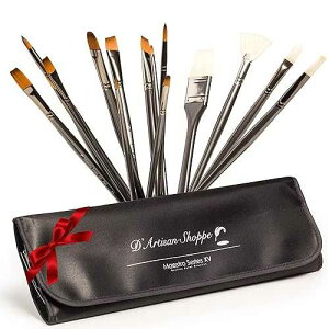 D'Artisan Shoppe Professional t Brushes Set. Artist t Brush for Oil, Acrylic ting on Canvas, Watercolor, Gouache. 15pc Travel Bag Brush Holder