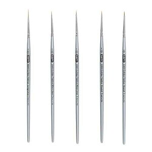 ZEM Brush Golden Taklon Miniature Detail Artist Brush Set Long Liner 20/0, Mini Liners 20/0, 10/0, Details 10/0, 5/0
