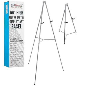 U.S. Art Supply 66 High Gallery Silver Metal Display Easel - Large Adjustable Height Portable Easel Stand, Sign Display, Holds 25 lbs - Floor & Tabletop Easels, ting Stand