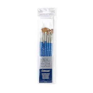 Winsor & Newton Cotman Short Handle Brushes, Set of 7, (Round 1 & 6, Rigger 2, Filbert 1/4, One Stroke 3/8, Angled 1/8, Fan 2)