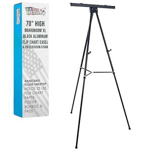 U.S. Art Supply 70 High Boardroom XL Black Aluminum Flip Chart Easel & Presentation Stand - Adjustable Floor/Tabletop, Portable Tripod, Holds 45 lbs, for Chart Paper, Poster Boards, & Pads