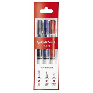 Caran d'Ache Caran Dache Water brush, pack of 3 (1 each of Ref 0115-201/202/203) hanging pack