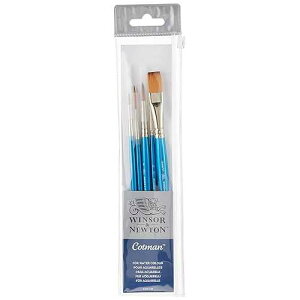 Winsor & Newton Cotman Short Handle Brushes, Set of 5, (Round 0, 2, & 6, Rigger 1, One Stroke 1/2)