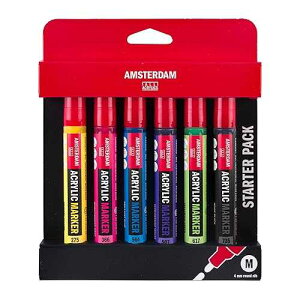 Amsterdam Acrylic Marker Set | Basic Set of 6 Colors | Multi-Purpose, Permanent Paint Markers with Medium Round Nib