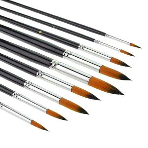 9pcs Round Pointed Tip Pony Hair Artists Filbert tbrushes, Marrywindix Watercolor t Brush Set Acrylic Oil ting Brush Black