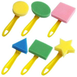 QIAONIUNIU Kids Art & Craft 6 Pieces Fun Painting Drawing Tools for Early Learning - Sponge Brush Set for Water, Watercolor, Oil, Gouache, Acrylic Paint - Art Supplier Creativity 6 Shapes/Set