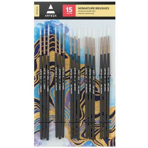 ARTEZA Detail Paint Brushes, Set of 15, Fine Detail Brush Set for Miniature Models and Canvases