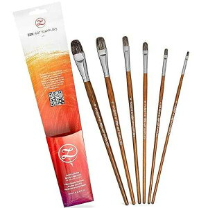 ZenART Supplies Professional Filbert Paint Brushes for Oil & Acrylic ? 6pc Acrylic Paint Brush Set 2, 4, 6, 8, 10, & 12 with Durable Badger/Synthetic Bristles ? Long Lacquered Birchwood Handles, No Shedding by
