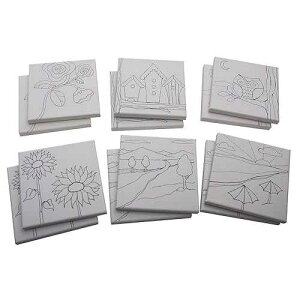S&S Worldwide S & S Worldwide Paint-Your-Own Designer Canvas Set II, 2 each of 6 Pre-Printed Designs, Great For Kids & Adults, DIY Ready To Paint, 6-1/2 x 6-1/2 Stretched Canvas. Pack of 12.