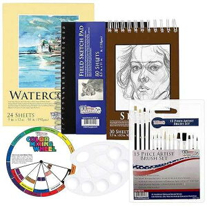 U.S. Art Supply Artist Essentials 20-Piece Set: Watercolor Paper, Sketchbooks & Brush Art Kit - Versatile Drawing, Sketching & ting Supplies for Beginners to Professionals