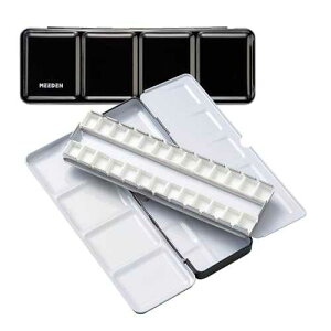 MEEDEN Empty Watercolor Paint Palette: Travel Water Color Palette Tin with 24 Half Pans - Portable Metal Palette Tin Box (Black)