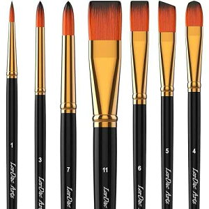 LorDac Arts Paint Brush Set, 7 Artist Brushes for Painting with Acrylic, Gouache, Oil and Watercolor. Professional Art Quality on Canvas, Wood, Face and Models. Includes Carrying Case Travel Kit