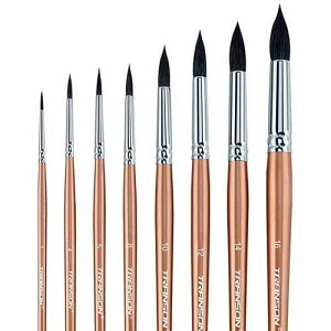Transon 8pcs Round Watercolor t Brush Set Goat Hair for Watercolors,Acrylics,Inks,Gouache,Oil and Tempera