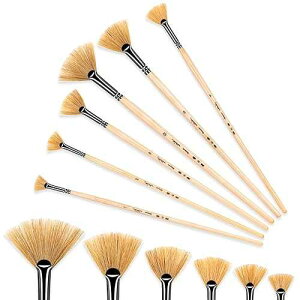 golden maple Artist Fan Paint Brush Set of 6, Hog Bristle Natural Hair Anti-Shedding Brush Tips, Long Wooden Handle for Comfortable Holding, Great for Acrylic Watercolor Oil Painting