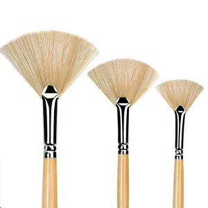 Artist Fan Paint Brush Set, Golden Maple 3PC Medium Stiff Animal Bristle Natural Hair Anti-Shedding Brush Tips, Long Wooden Handle for Comfortable Holding, Great for Acrylic Oil Painting