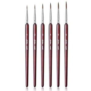 golden maple Professional Sable Hair Detail Paint Brush Set - 6 Miniature Art Brushes for Fine Detailing & Art Painting - Acrylic, Watercolor, Oil - Miniatures, Models, Red