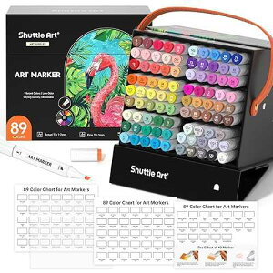 Shuttle Art 89 Colors Alcohol Markers, 88 Colors Dual Tip Art Marker Set Plus 1 Colorless Blender with Marker Case Perfect for Illustration Students Adult Coloring Sketching