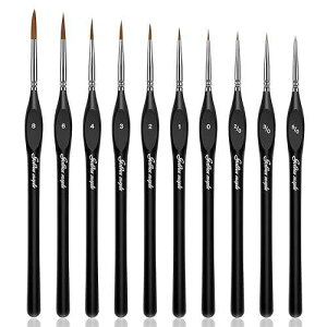 Golden Maple Detail Paint Brushes Set 10pcs Miniature Brushes for Fine Detailing & Art Painting - Acrylic, Watercolor, Oil, Models