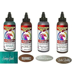 Unicorn SPiT Gel Stain and Paint Fall Complete Collection - Squirrel, Navajo Jewel, Weathered Daydream, and Rustic Reality 4 oz Bottles