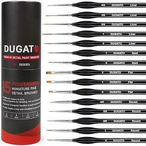 DUGATO Fine Detail t Brush Set (15pc) - Miniature Brushes with Ergonomic Triangular Handles & Travel Case for Acrylic, Watercolor, Oil, Models & Warhammer