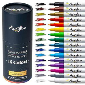 Acrylico Acrylic t Markers Set of 16 t Pens Fine Tip for Fabric, Rock, Metal, Ceramic, Adult Coloring & Art Projects Art Supplies for Kids & Adults
