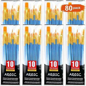 AROIC t Brush Set, Nylon Hair Brushes for Acrylic Oil Watercolor ting Artist Professional ting Kits (8 Packs of 80PCS)