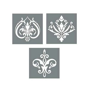 I Like That Lamp Damask Stencils (3 Designs), Large Fleur De Lis Templates for Painting Floor/Wall/Tile/Furniture/Fabric/Wood, Each 11.75�h x 11.75�h, Strong & Reusable, DIY Crafts, Made in America by Small Business