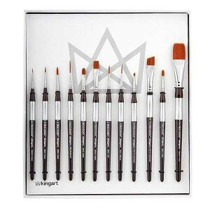 KINGART 1070B Premium 12 Pc. Precision Acrylic Artist Paint Brushes, Short Comfort Handle, Synthetic Taklon Hair for Acrylic, Oil, Watercolor and Gouache Paints, Gift Boxed, Set of 12