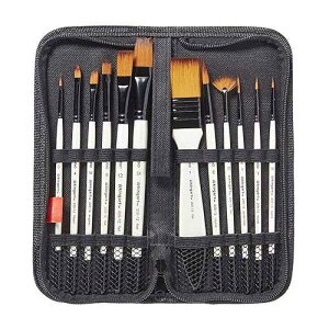 KINGART 12-Piece Professional Acrylic Painting Brush Set ? Synthetic Nylon Brushes for Acrylic, Oil, Watercolor, Gouache ? Canvas Case - Nail Miniature Detailing & Rock Painting