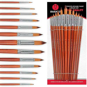 DUGATO Professional Artist Round Paint Brush Set (13pc) - Long Handle Round Pointed Tip, Anti-Shedding Nylon for Watercolor, Acrylic, Oil, Gouache, Ink & Tempera