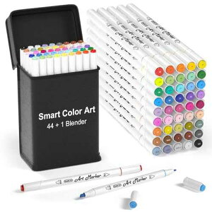 Aodesy Smart Color Art Art Markers, 44 Coloring Markers and 1 Blender, 45 Pack Alcohol Based Dual Tip Permanent Highlighters with Case, Excellent for Adults Kids Marking Drawing Sketching