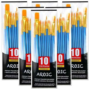 AROIC 60 Pcs Acrylic Paint Brush Set, Oil & Watercolor - Professional Artist Brushes with Wooden Handle Nylon Hair Brushes - Bulk Art Supplies for Adults, Kids & Beginners