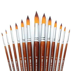 ONE HAPPY CHOICE 13 Pcs Long Handle Large Paint Brushes Set with Premium Quality Synthetic Sable Hair for Acrylic Watercolor Oil Gouache Painting by Art Students, Professionals and Artists (Round)