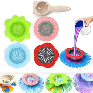 Angela&Alex Acrylic Pouring Strainers, 5 PCS Flow ting Tools Christmas DIY Kits Drawing Sets Flower Strainers Plastic Silicone Drain Basket Unique Pattern Train Art Supplies