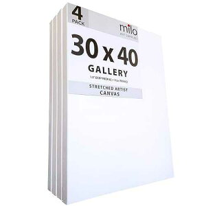 milo Stretched Artist Canvas | 30x40 inches | 4 Pack | 1.5�h inch Thick Gallery Profile | 11 oz Primed Large Canvases for Painting, Ready to Paint Art Supplies for Acrylic, Oil